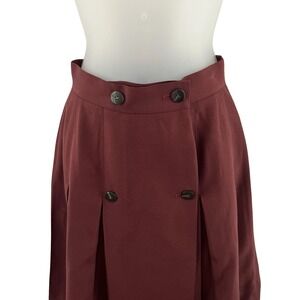 Vintage Junior Gaultier‎ Skirt Womens 40 Burgundy Wool Pleated Button Front Rare
